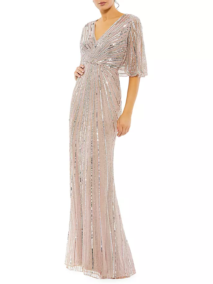

Платье с развевающимися рукавами и пайетками Mac Duggal, цвет vintage rose
