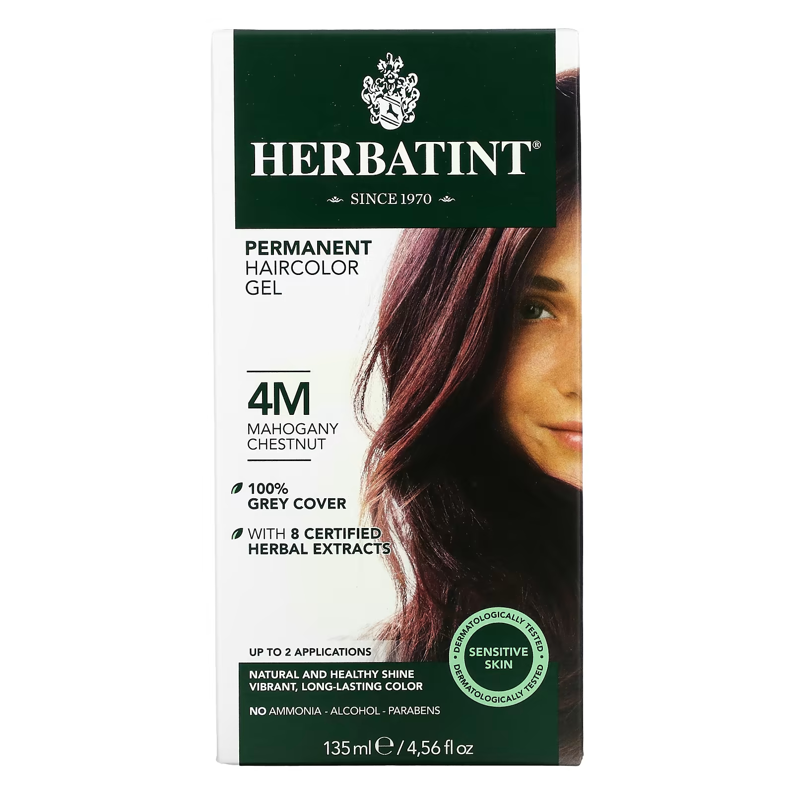 Гель-краска для волос Herbatint 4M красный каштан, 135 мл перманентная гель краска для волос herbatint 5m светлый махагони каштан 135 мл