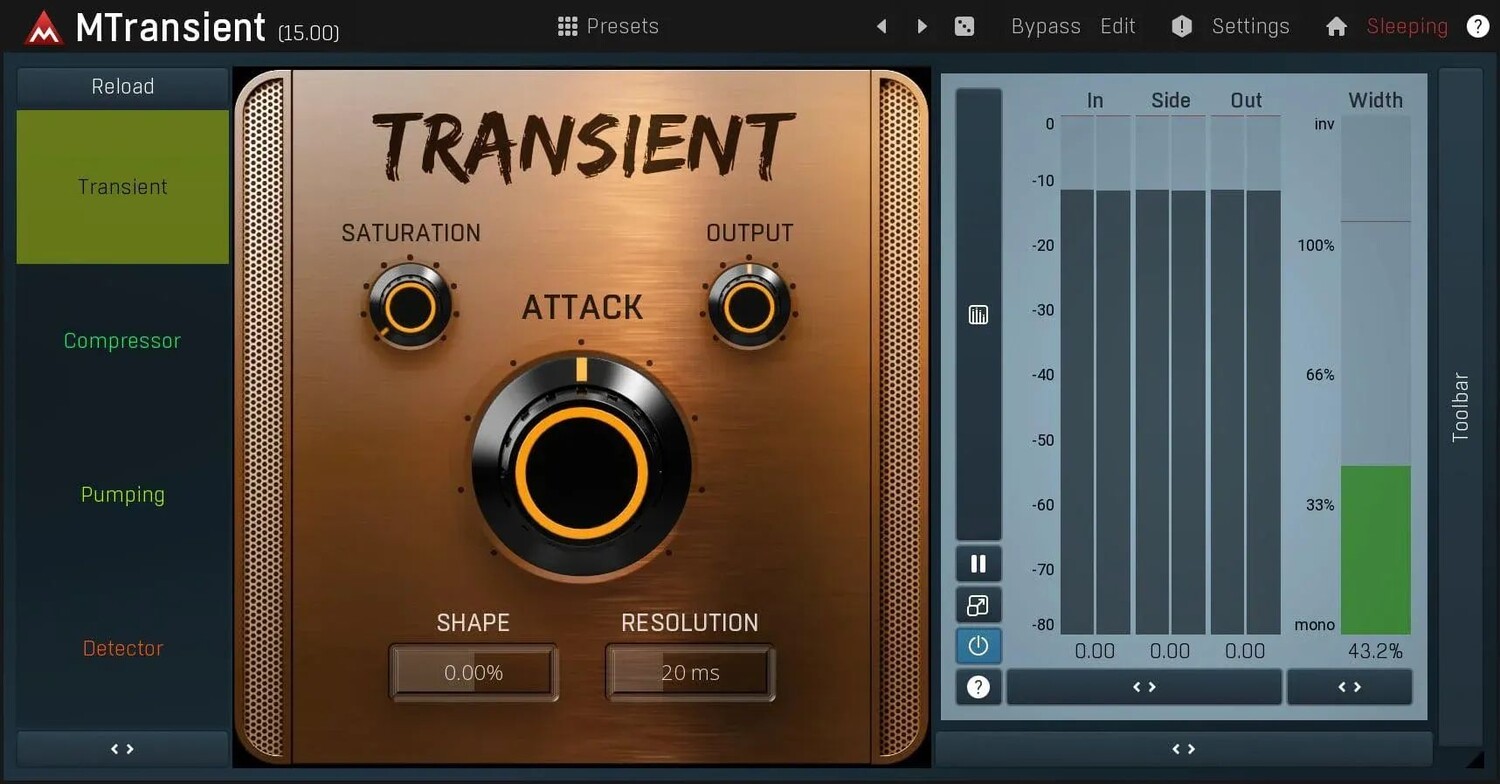 

Плагин MeldaProduction MTransient Transient Processor