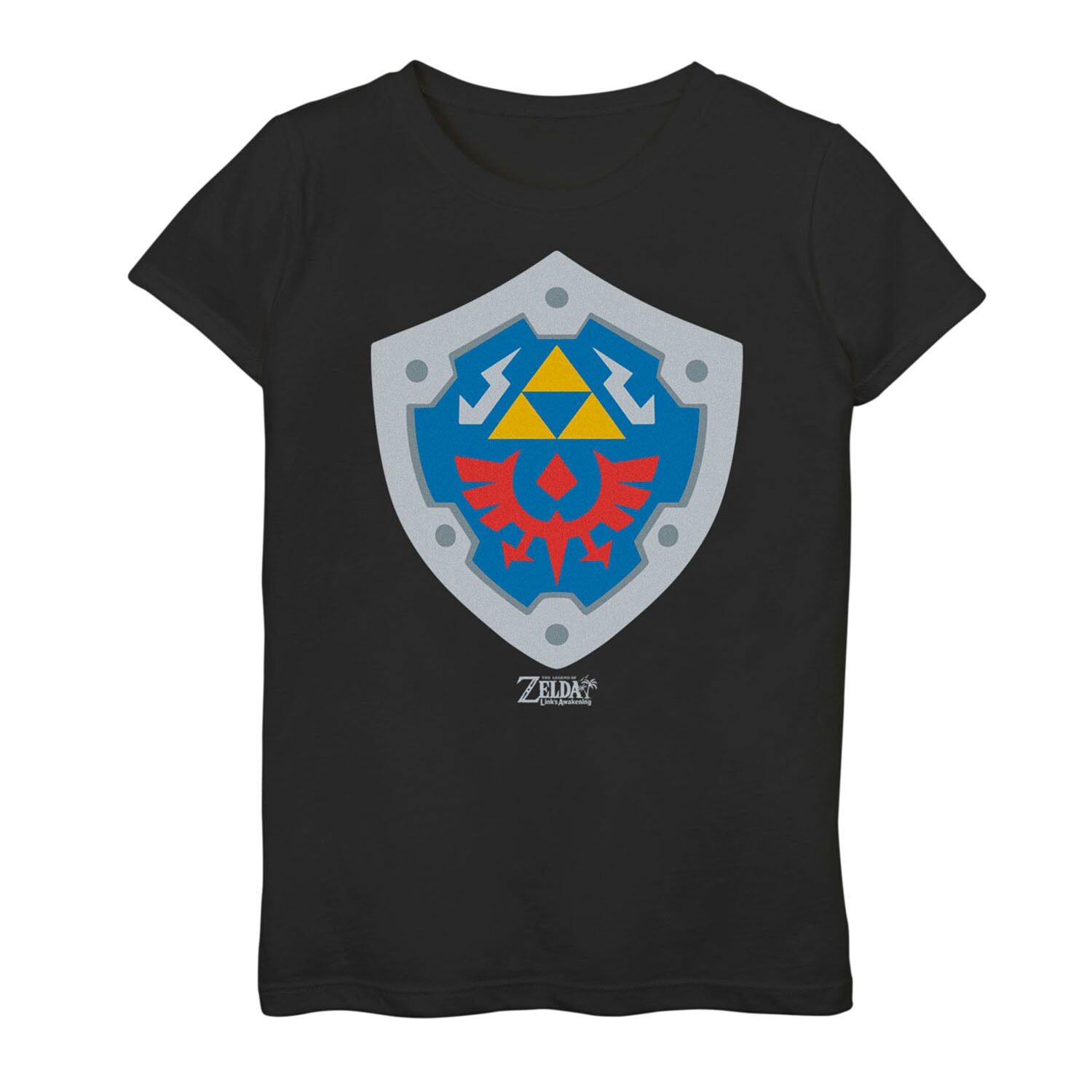 

Футболка с изображением щита Nintendo Legend of Zelda Link's Awakening Shield для девочек 7–16 лет Licensed Character, черный