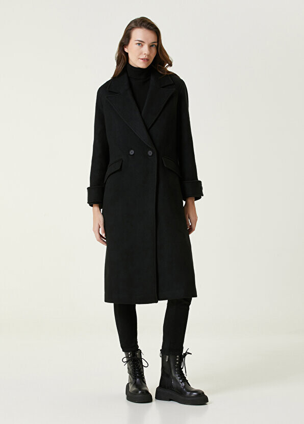

Черное двубортное пальто AllSaints, Черный