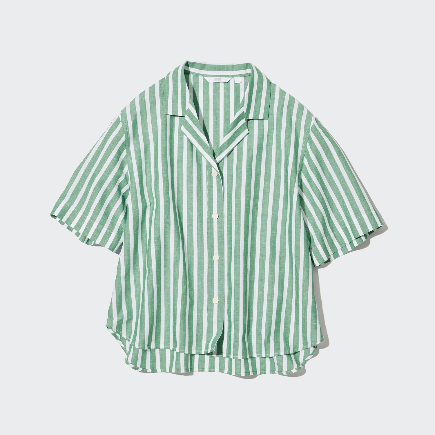 

Рубашка UNIQLO льняная в полоску с открытым вырезом, зеленый
