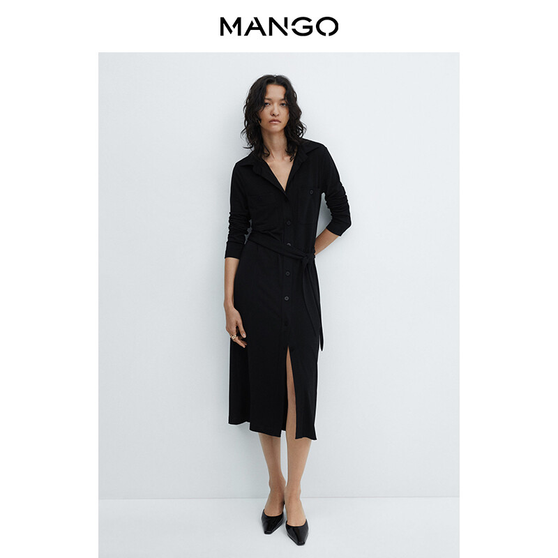 

Повседневное платье-рубашка Mango длинное, черный