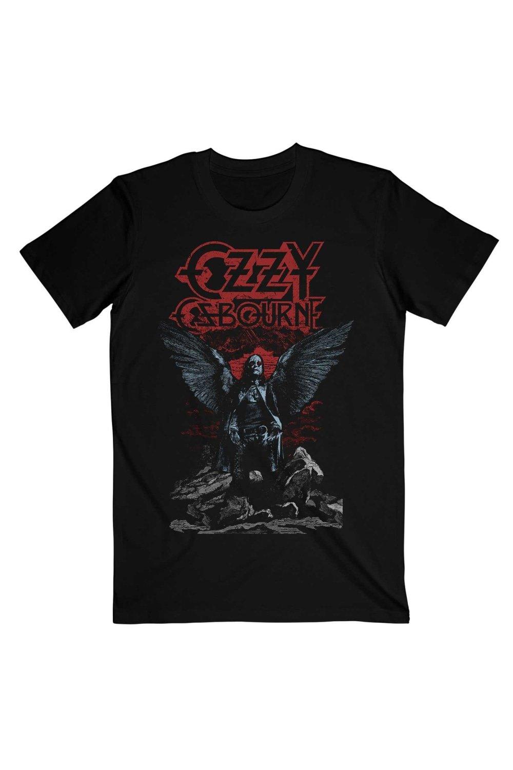 Хлопковая футболка с крыльями ангела Ozzy Osbourne, черный женская дизайнерская брошь крылья ангела с кристаллами