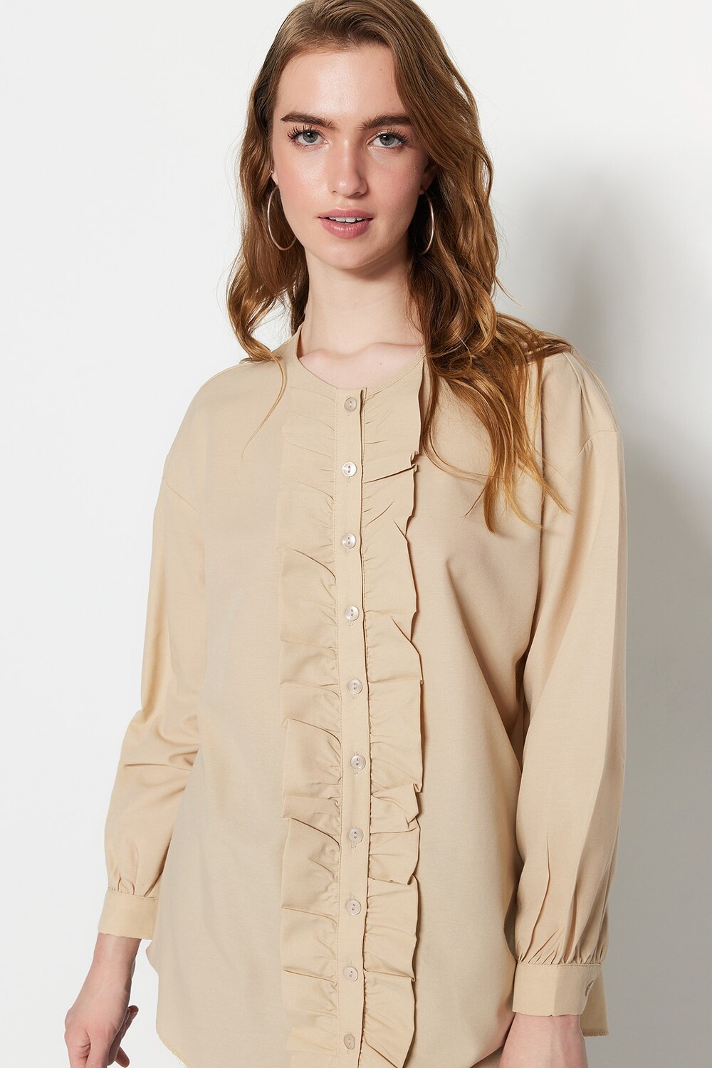 

Рубашка - Бежевый - Свободный крой Trendyol Modest, бежевый