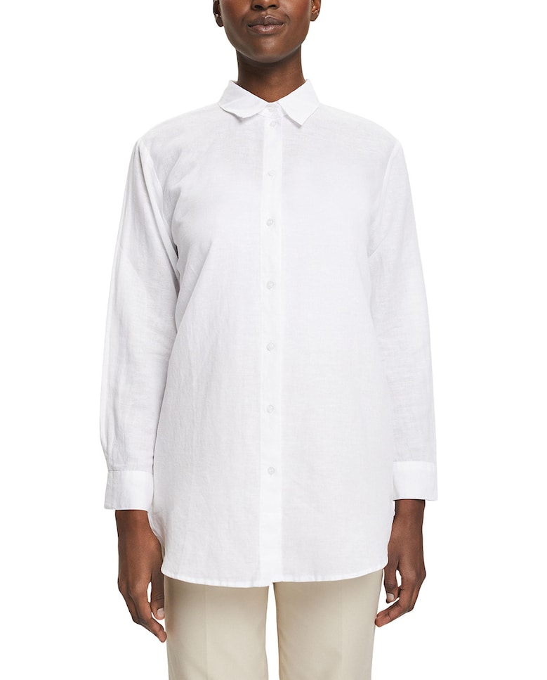 Базовая женская длинная рубашка из льна Esprit, белый мужская базовая рубашка оксфорд из хлопка esprit белый