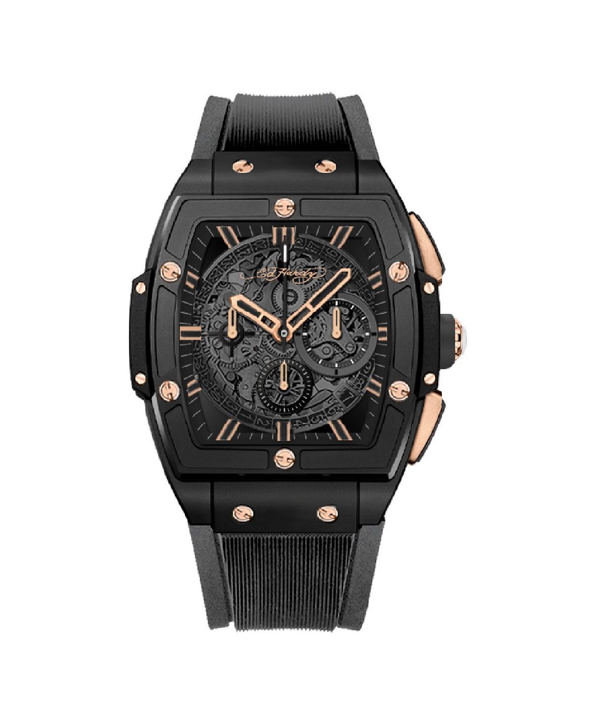 цена Мужские часы с черным текстурированным силиконовым ремешком, 48 мм Ed Hardy