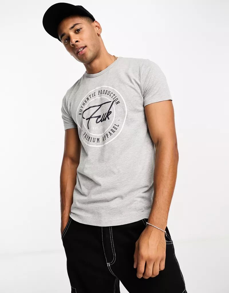FCUK – качественная футболка пестрого светло-серого цвета с принтом French Connection футболка с принтом качественная реплика