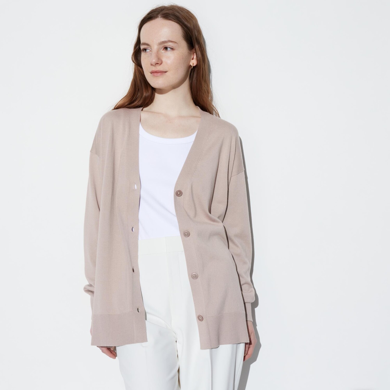 

Кардиган Uniqlo женский длинный с v-образным вырезом, бежевый