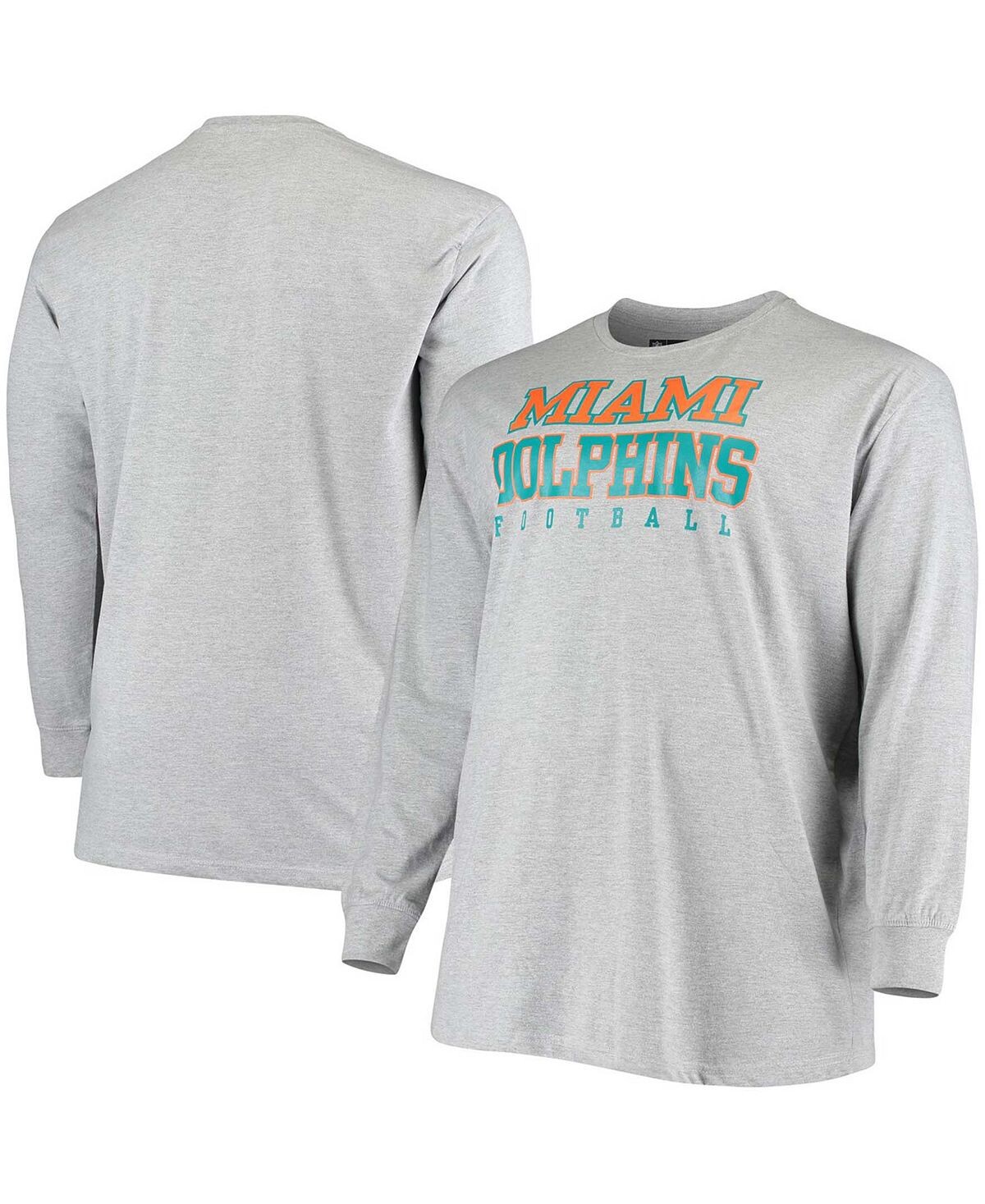 

Мужская серая футболка с длинными рукавами Big and Tall Heathered Miami Dolphins Practice Fanatics, Серый