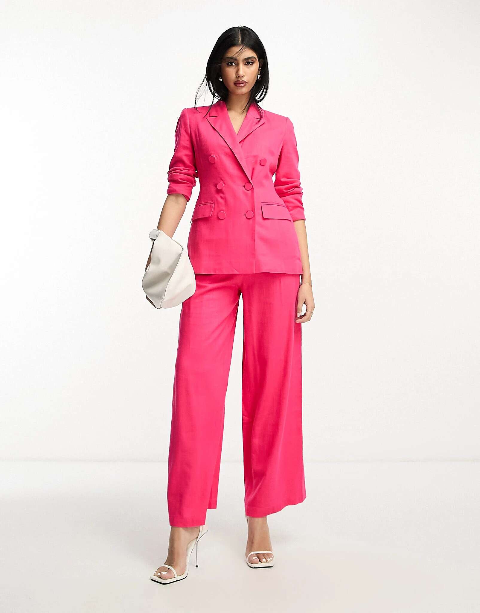 цена Ярко-розовый льняной двубортный пиджак ASOS