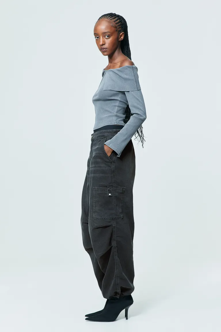 Широкие джинсы H&M, серый джинсы широкие миди размер m черный серый