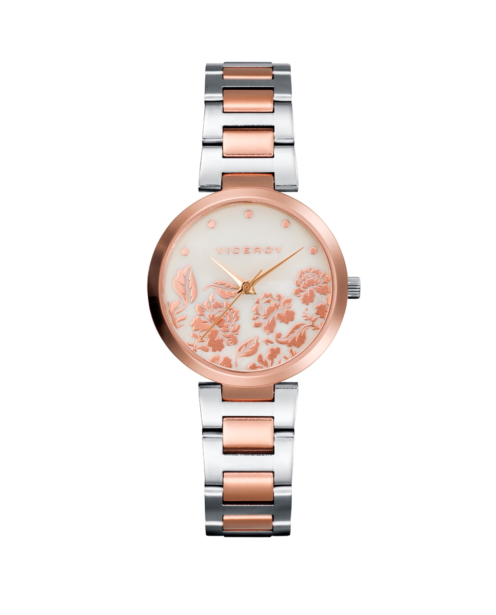 Шикарные женские часы 3 двухцветные стальные стрелки с розовым IP Viceroy, мультиколор