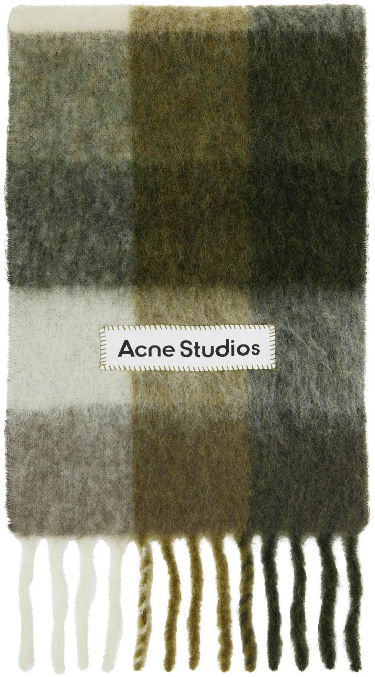 

Зелено-бежевый шарф в клетку Acne Studios