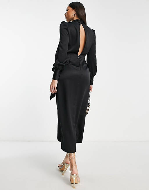 

Черное платье миди с запахом River Island Tall
