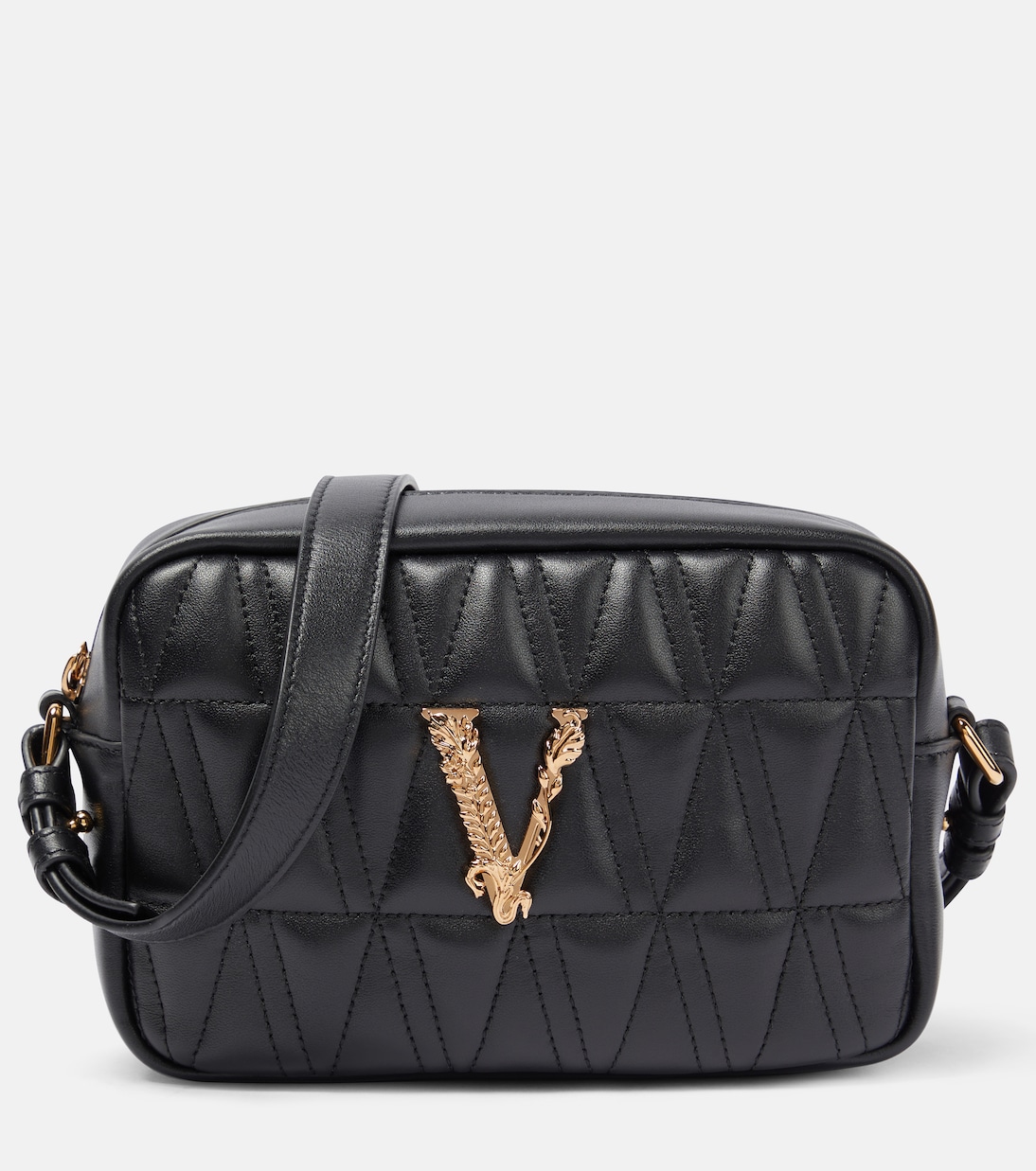 цена Стеганая кожаная сумка через плечо virtus Versace, черный