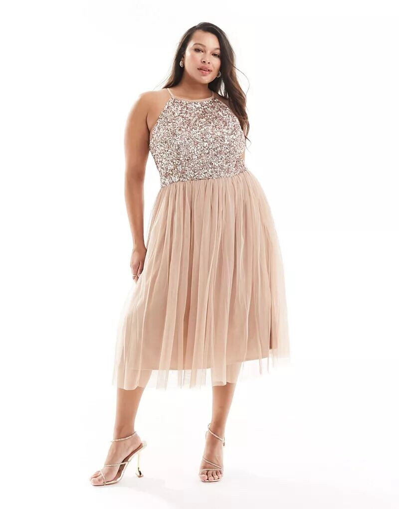 

Платье миди из тюля с пайетками Maya Bridesmaid приглушенно-розового цвета