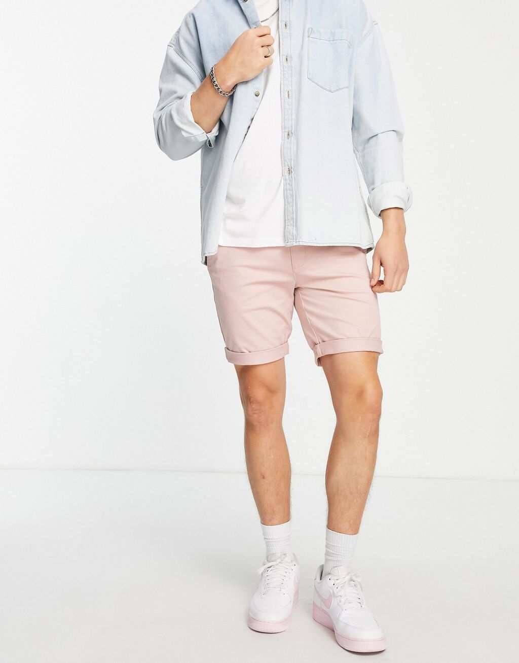 

Светло-розовые шорты-чиносы скинни Topman