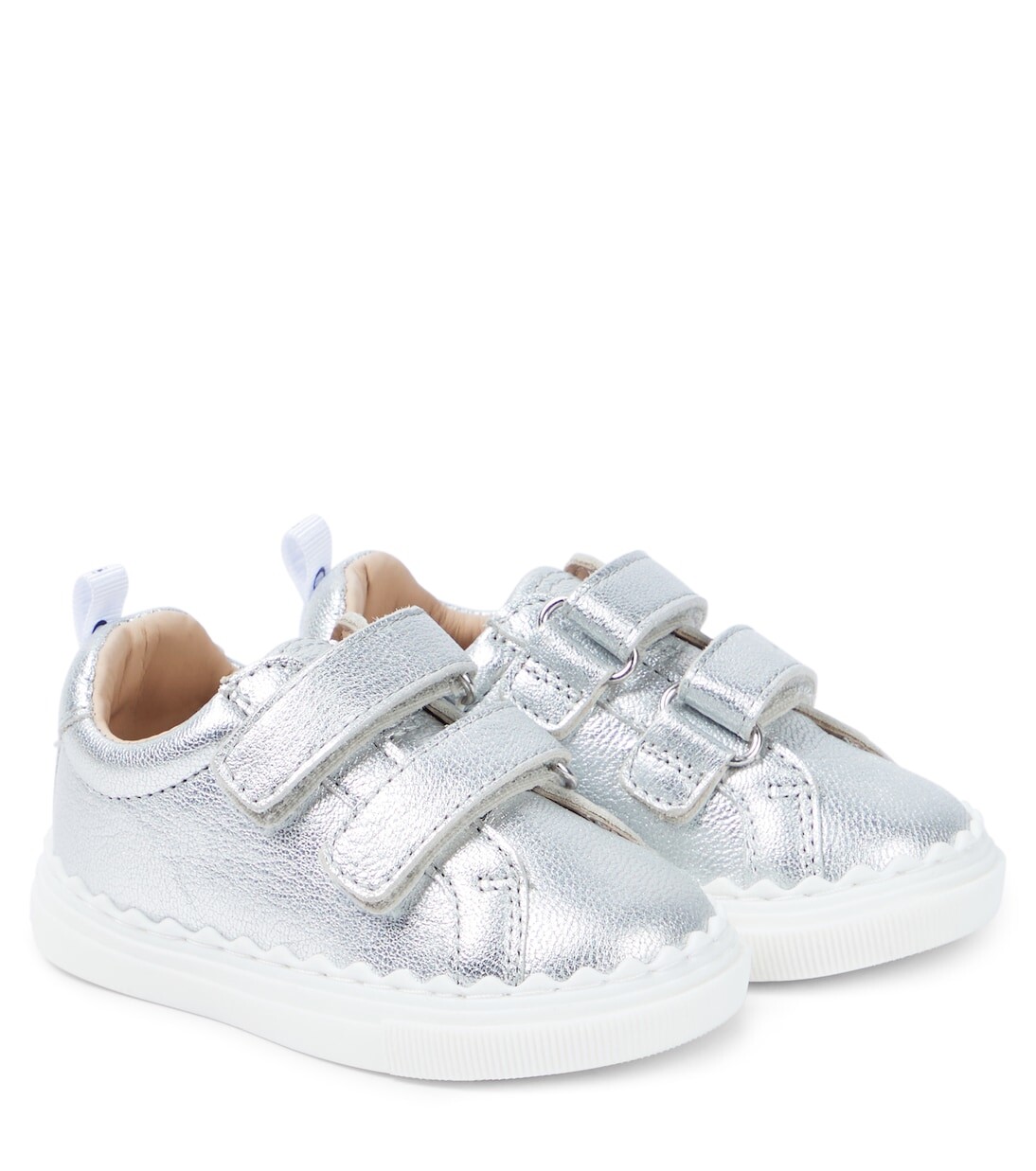 

Детские кожаные кроссовки с эффектом металлик Chloé, серебряный