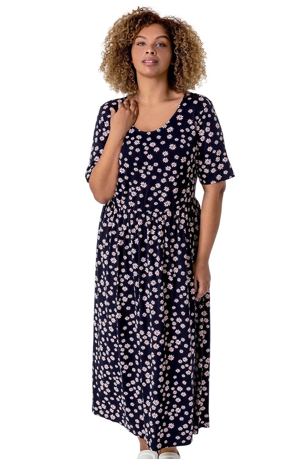 Платье миди с цветочным принтом Curve Roman, синий цена и фото