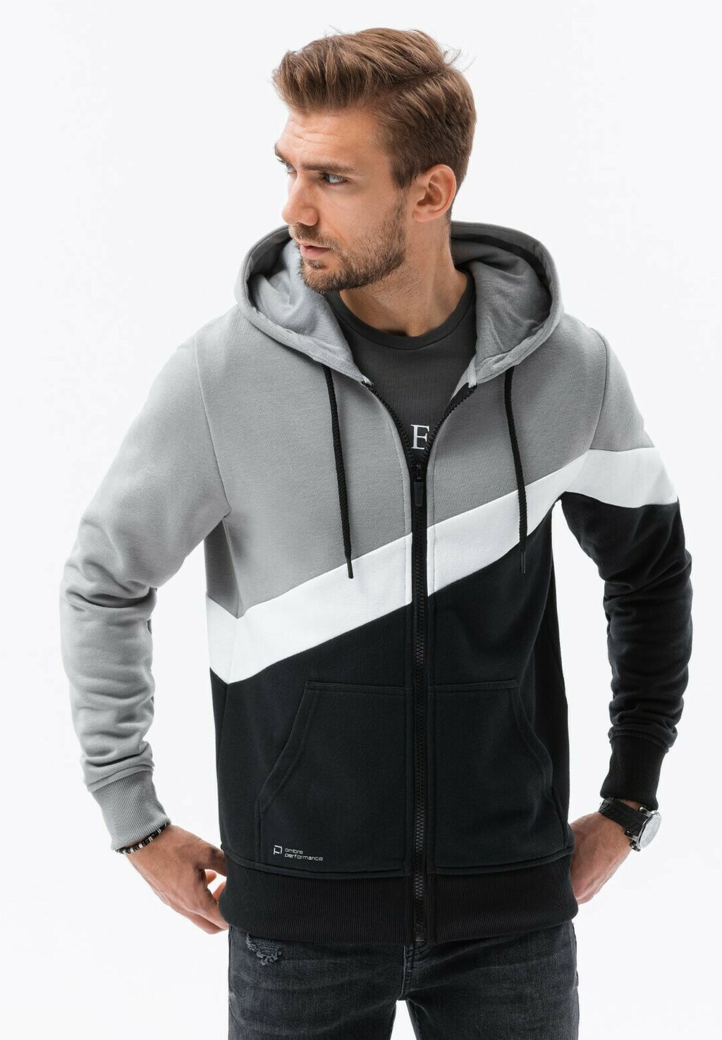

Толстовка на молнии Three-Color With A Hood B1419 Ombre, цвет grey