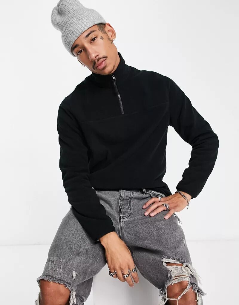 

Черный флисовый свитшот на полумолнии ASOS