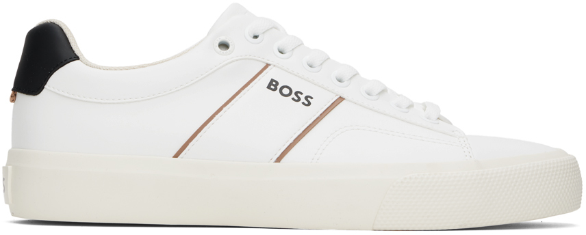 Белые кроссовки на шнуровке с чашечной подошвой Boss, цвет Open white