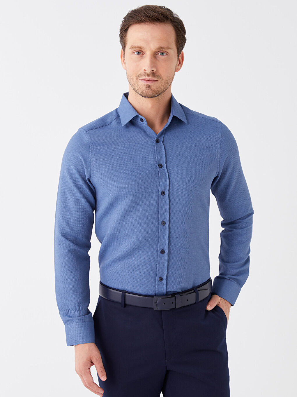 

Мужская рубашка Добби Slim Fit с длинным рукавом LCWAIKIKI Formal, темно-синий