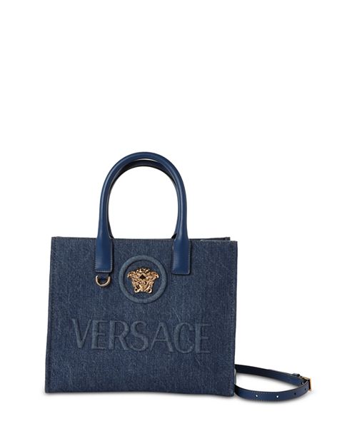Маленькая джинсовая сумка-тоут La Medusa Versace, цвет Blue