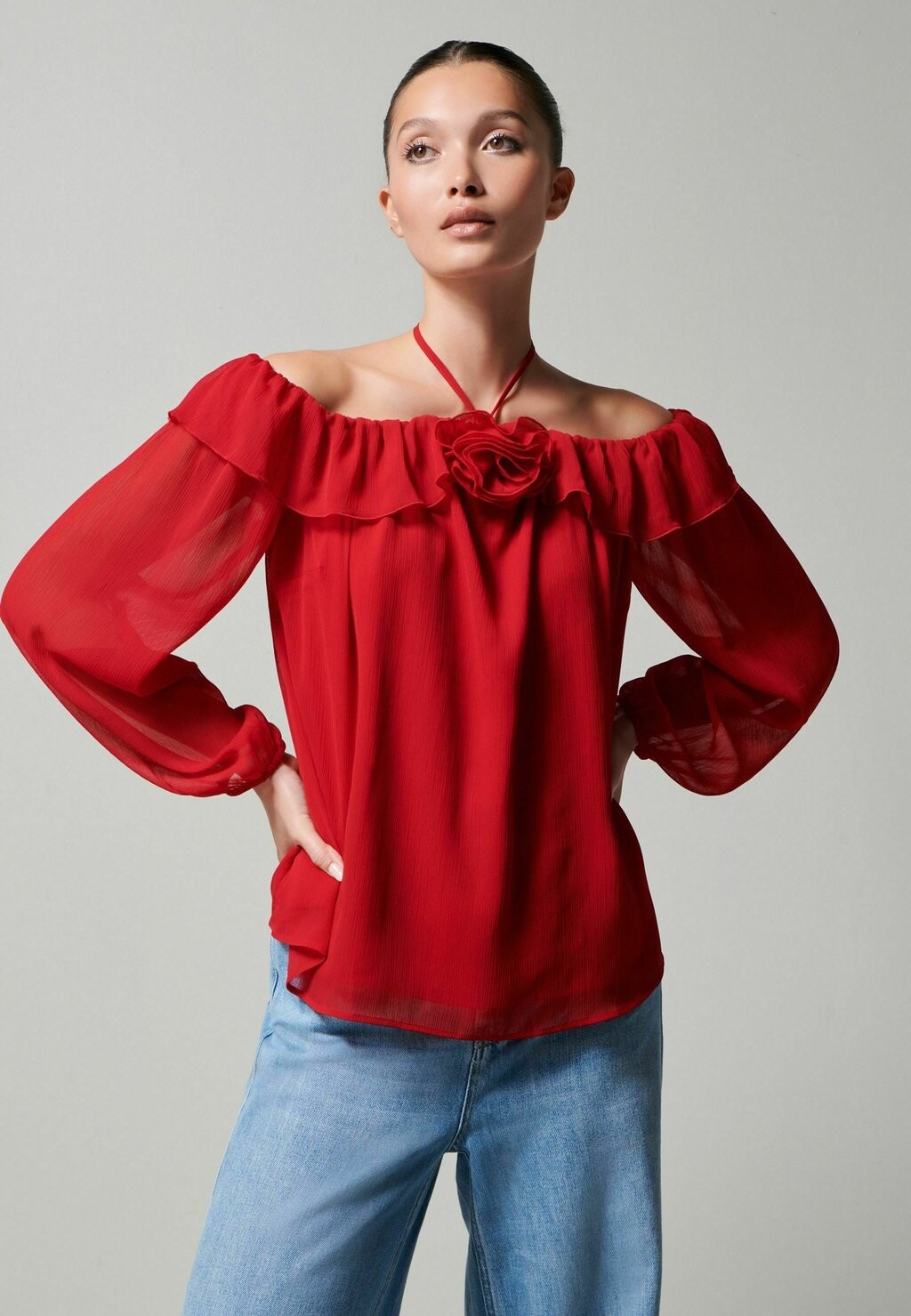 цена Блузка CORSAGE NECK LONG SLEEVE Next, цвет red