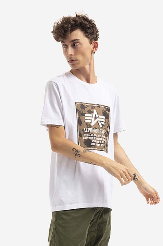 

Хлопковая футболка с камуфляжным принтом Alpha Industries, белый