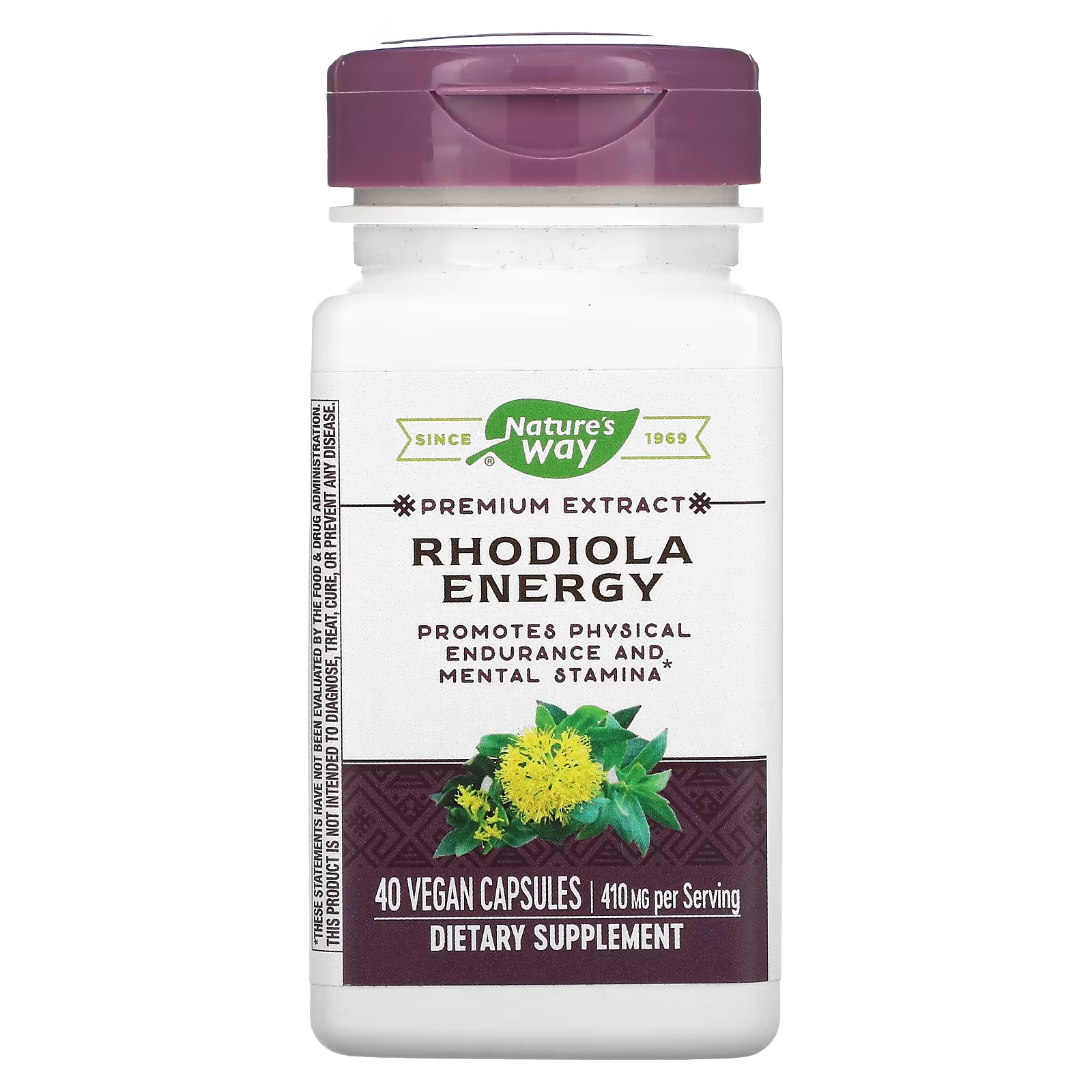 Пищевая добавка Nature's Way Rhodiola Energy 410 мг, 40 веганских капсул пищевая добавка nature s way fiber fusion daily 150 веганских капсул