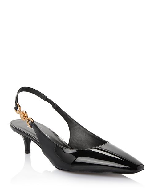 Женские туфли-лодочки на каблуке-рюмочке с острым носком и босоножками на пятке Versace, цвет Black