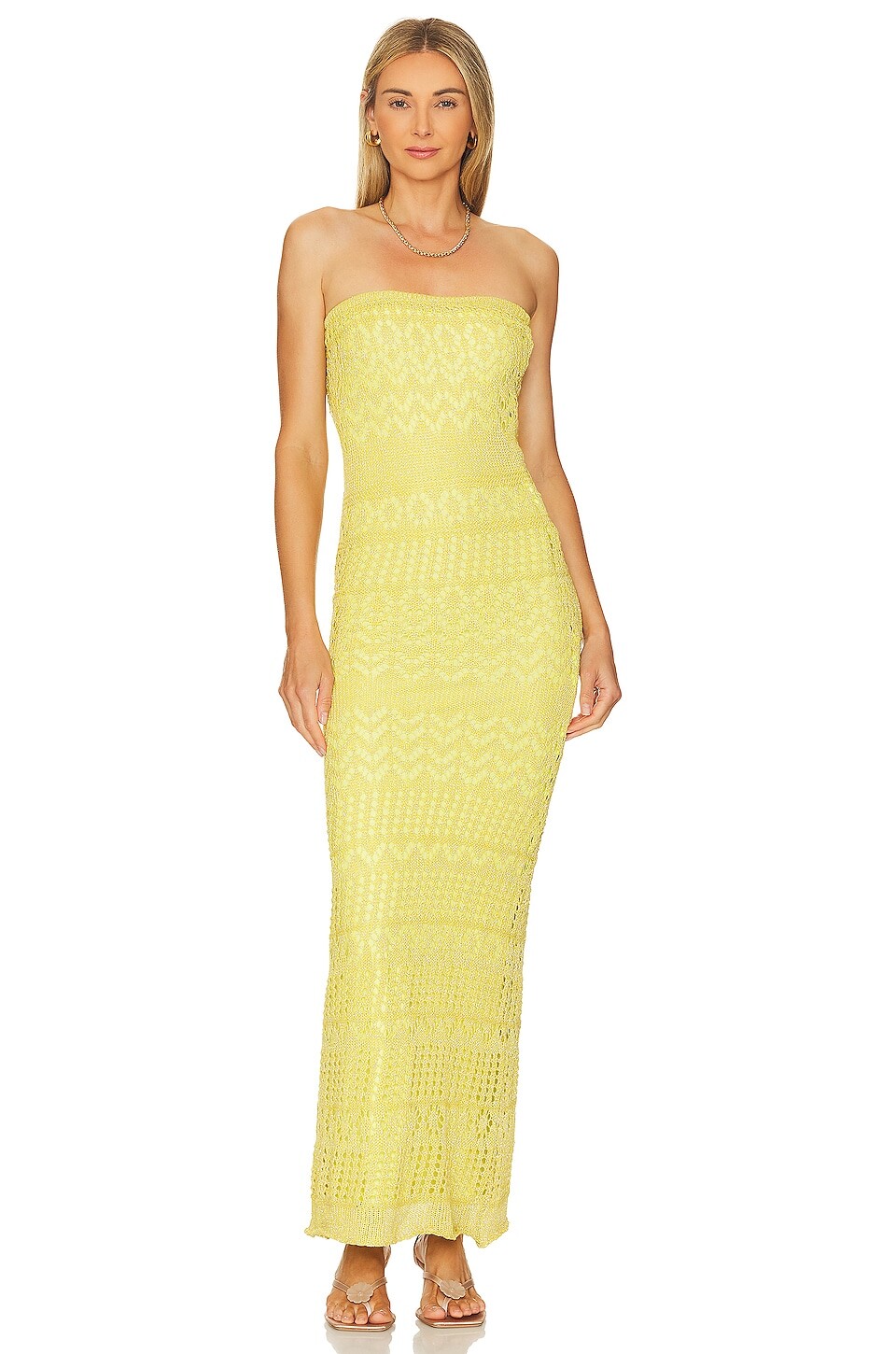

Платье макси SNDYS x REVOLVE Strapless Crochet, цвет Lime Shimmer