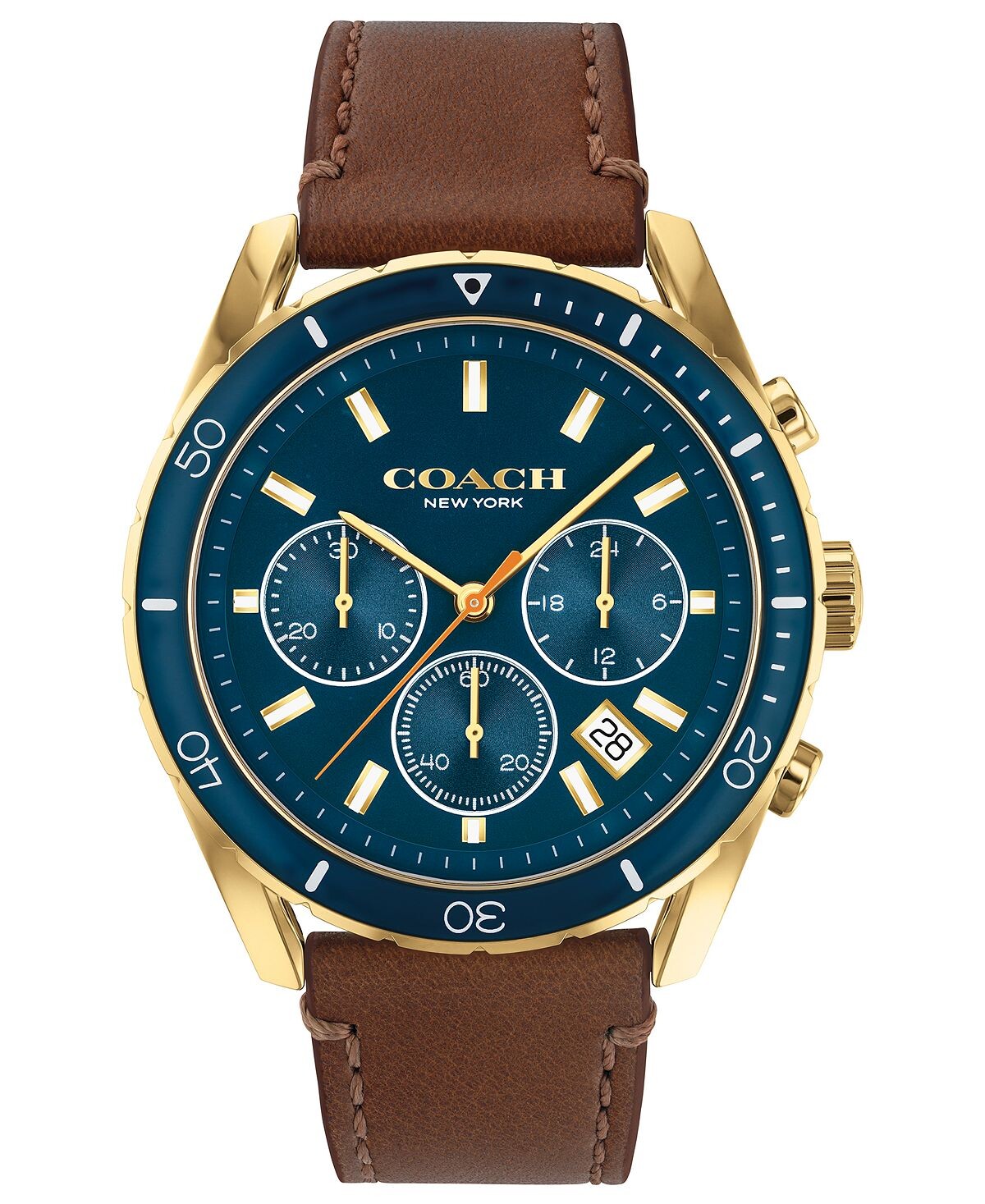 

Мужские часы Preston Chronograph Saddle с кожаным ремешком, 44 мм COACH