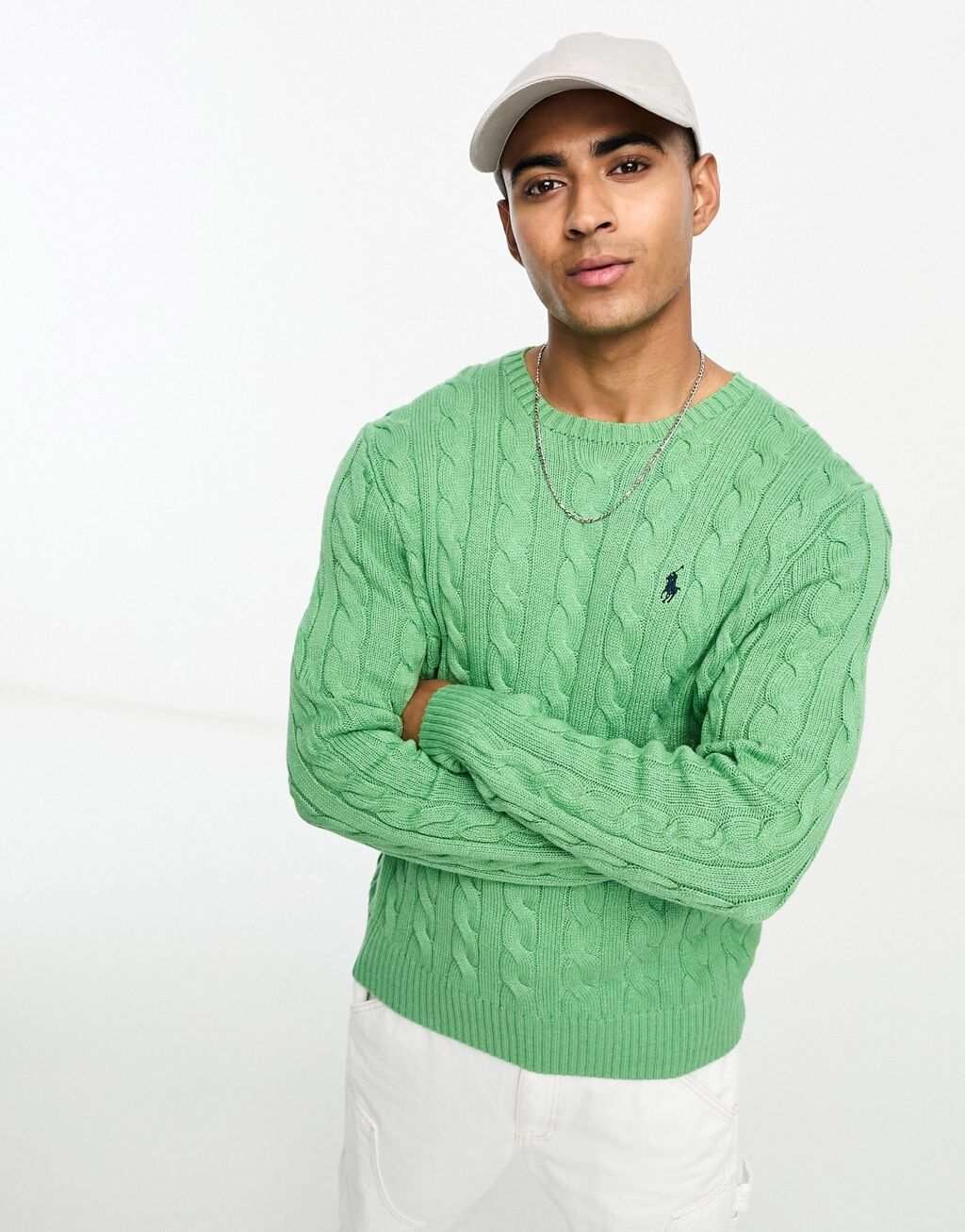 

Светло-зеленый меланжевый джемпер из ровного хлопка с логотипом Polo Ralph Lauren