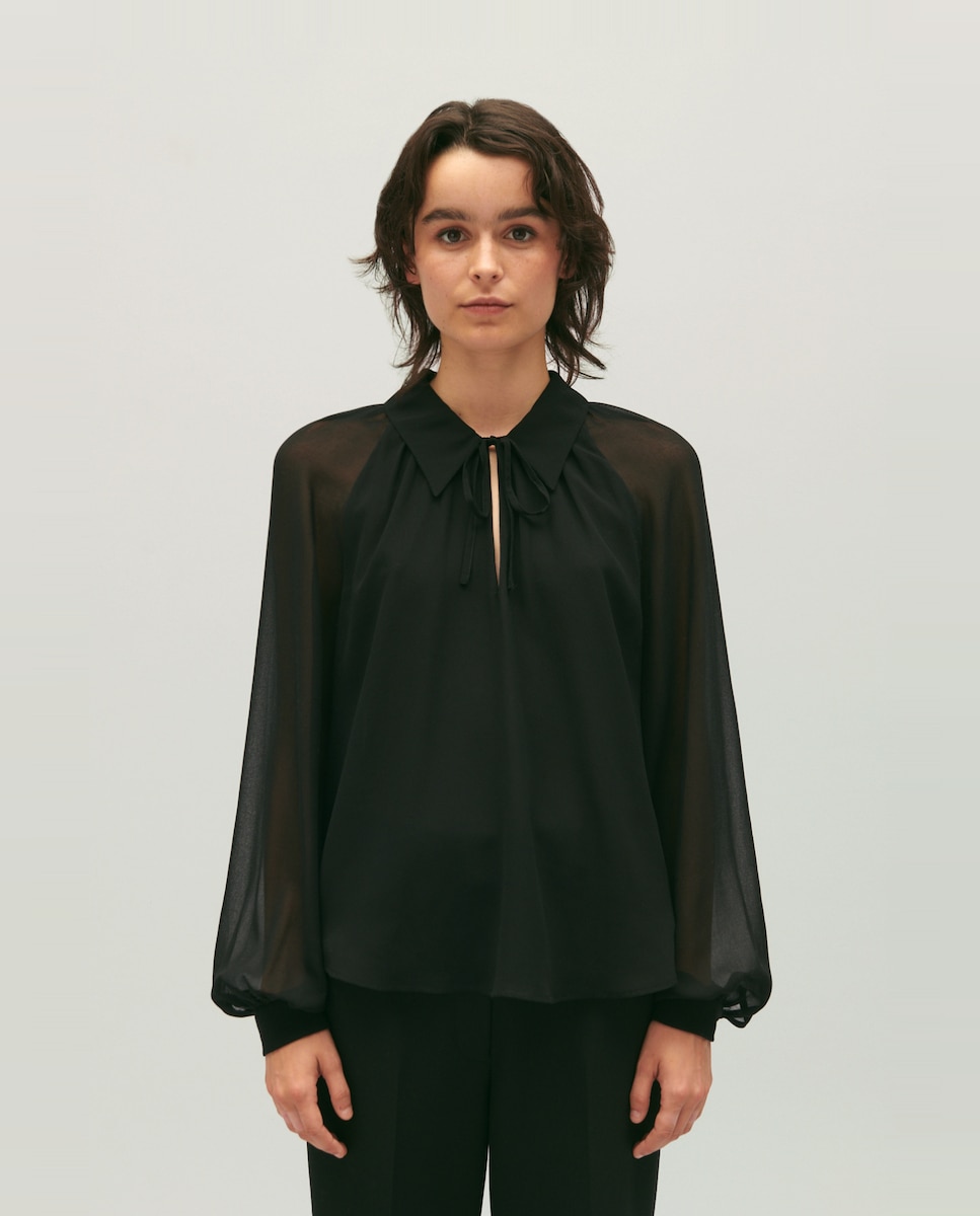 Полупрозрачная струящаяся женская блузка Claudie Pierlot, черный блузка stradivarius полупрозрачная 44 размер