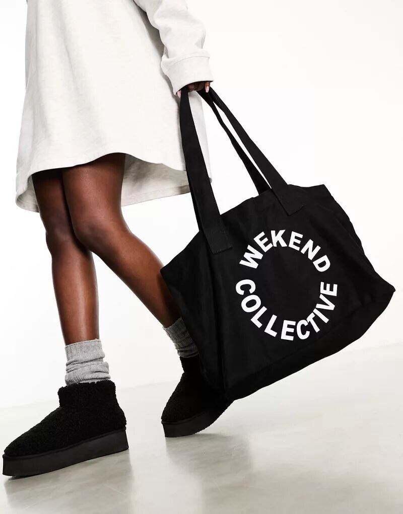 

Черная холщовая сумка-тоут ASOS Weekend Collective