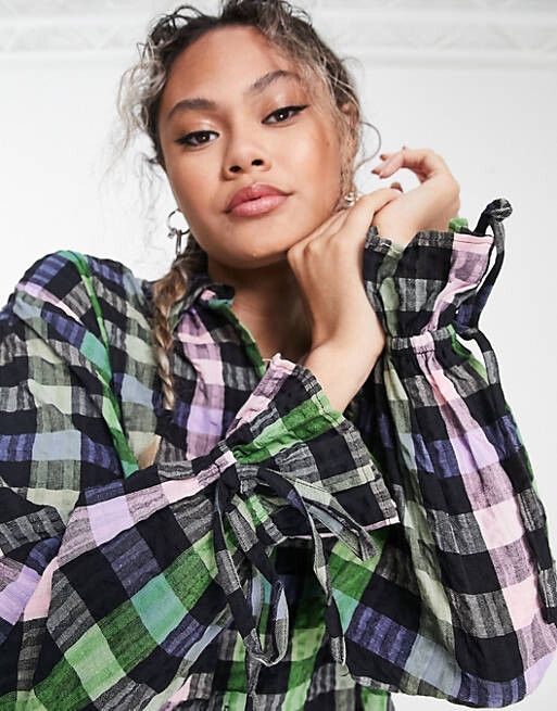 

Хлопковое платье-рубашка мини в стиле гранж в мелкую клетку ASOS DESIGN