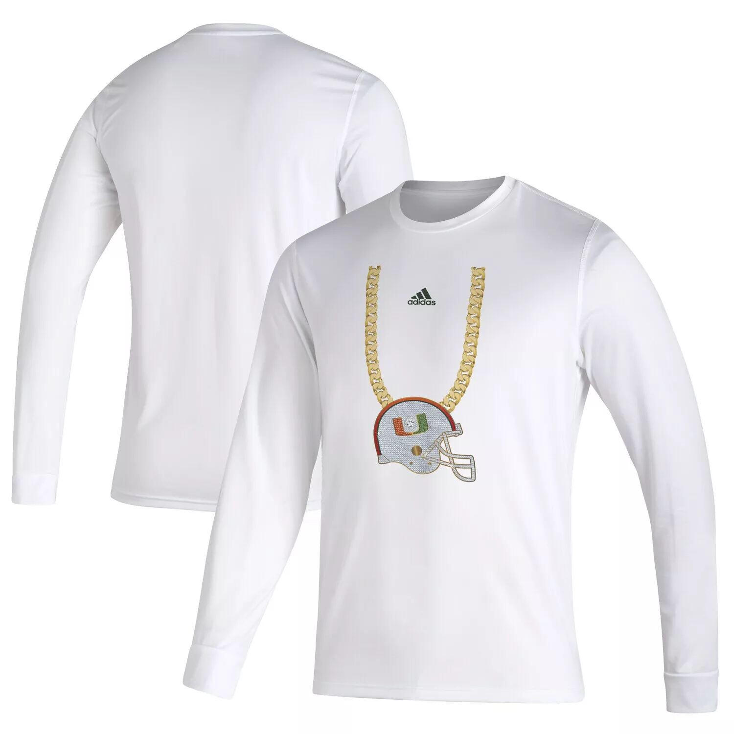

Мужская белая футболка с длинным рукавом Miami Hurricanes Turnover Chain Creator adidas, Белый