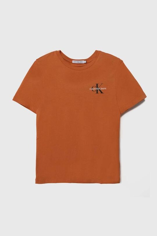 

Детская хлопковая футболка Calvin Klein Jeans, коричневый