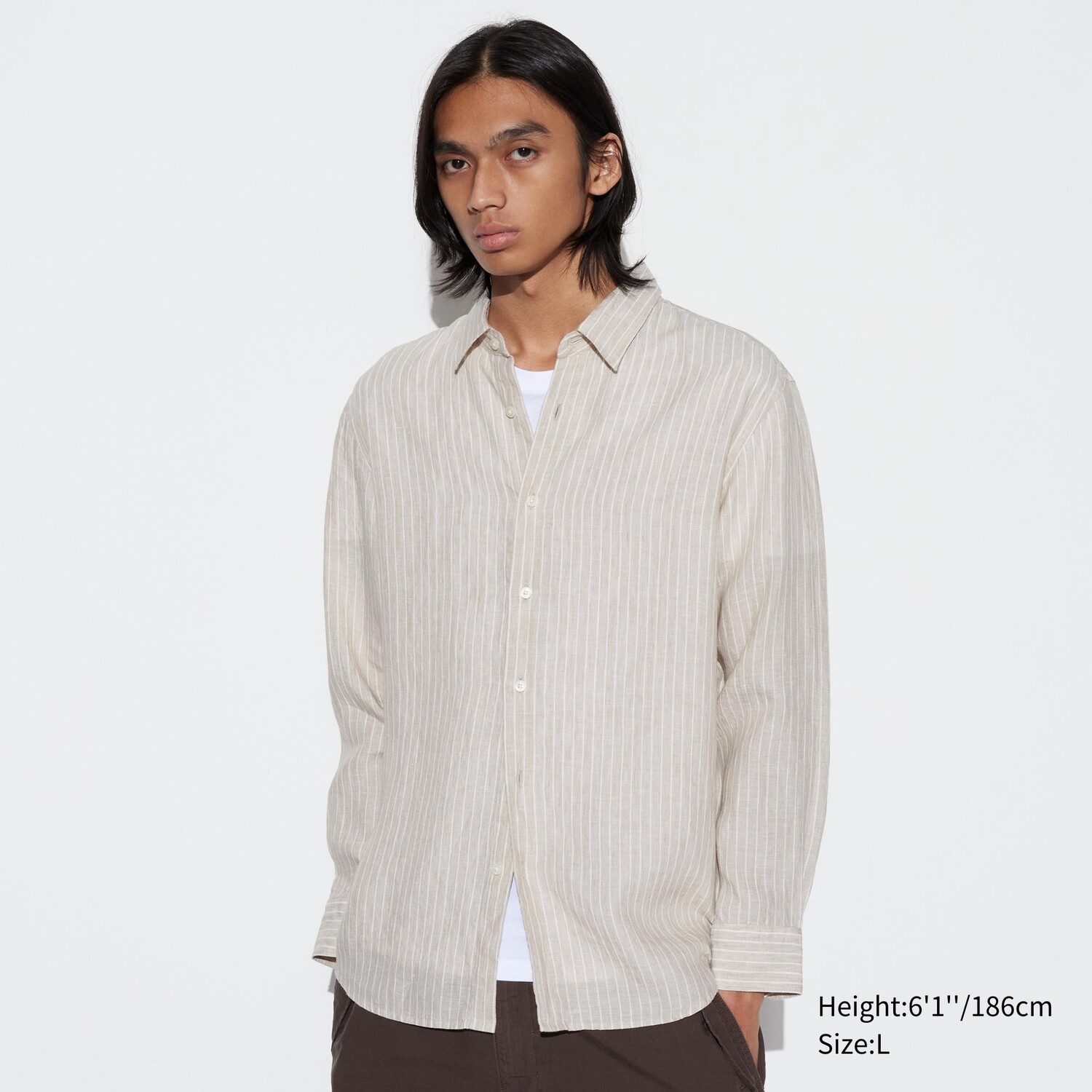 

Рубашка из 100% премиум льна в полоску UNIQLO, бежевый