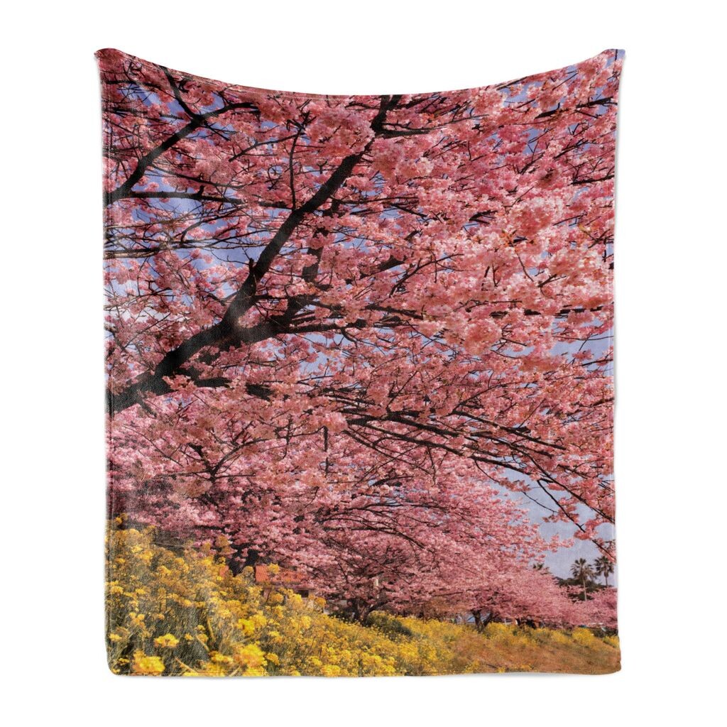 

Мягкое фланелевое флисовое одеяло ABAKUHAUS Cherry Tree, весенняя японская сакура, уютный плюш для использования в помещении и на улице, 125 x 175 см, розовая фуксия, розовый