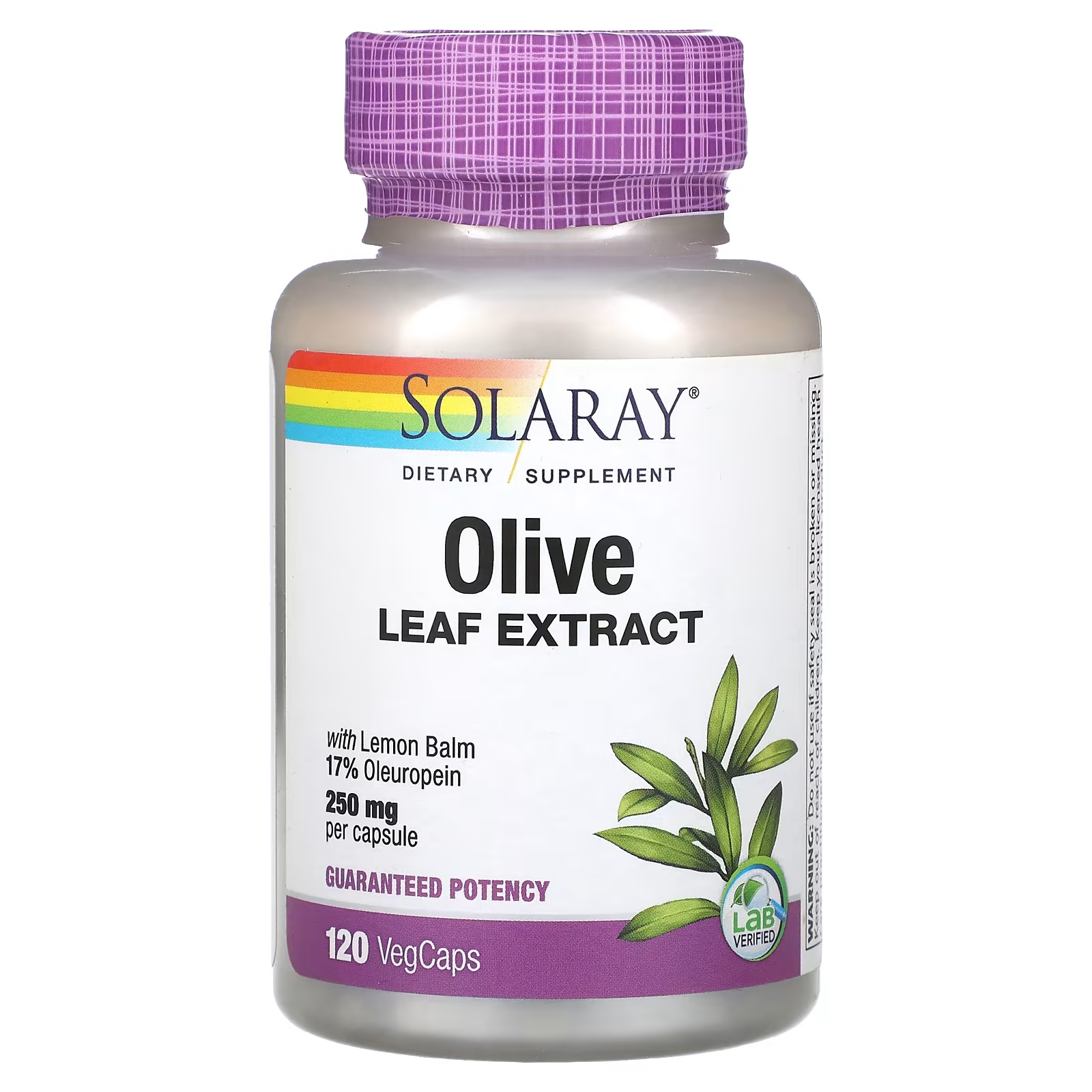 Экстракт оливковых листьев Solaray 250 мг, 120 растительных капсул