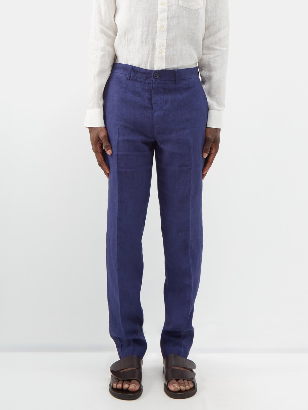 Узкие костюмные брюки из льна 120% Lino, синий