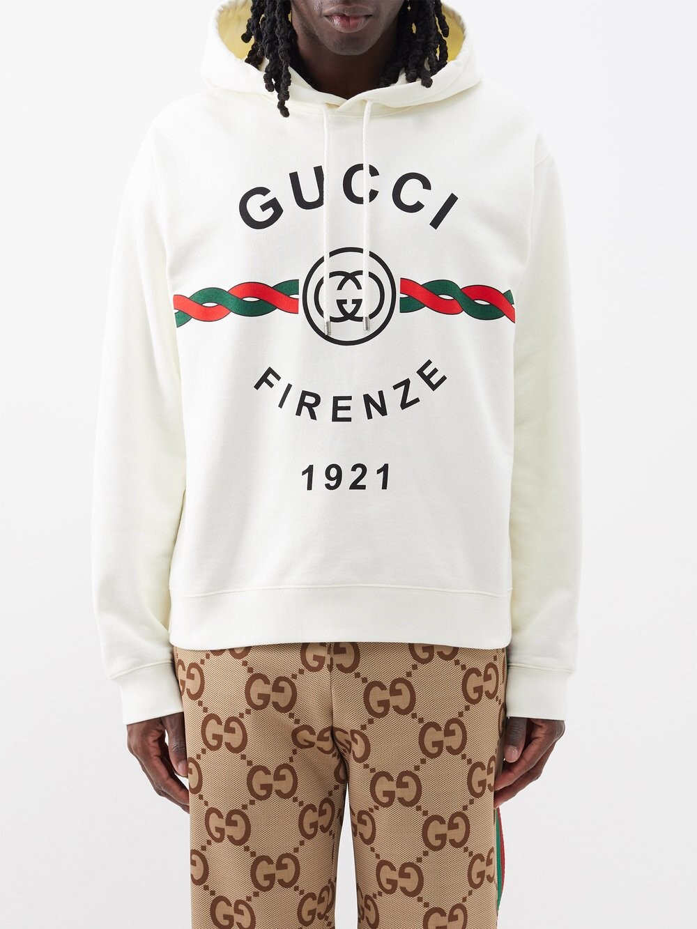 

Толстовка с капюшоном из хлопкового джерси firenze с логотипом Gucci, белый