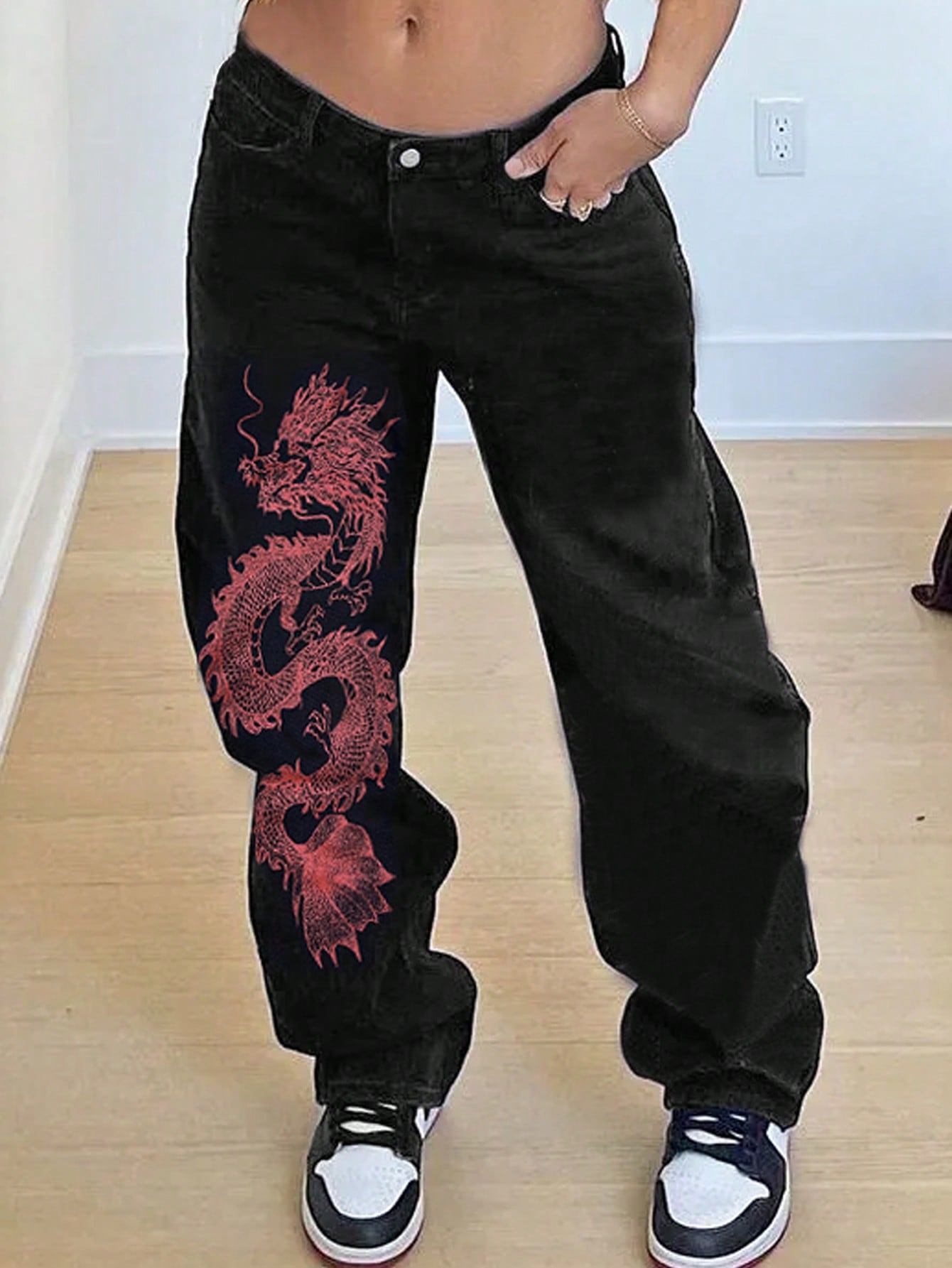 Мужские джинсы Manfinity LEGND с принтом дракона, черный