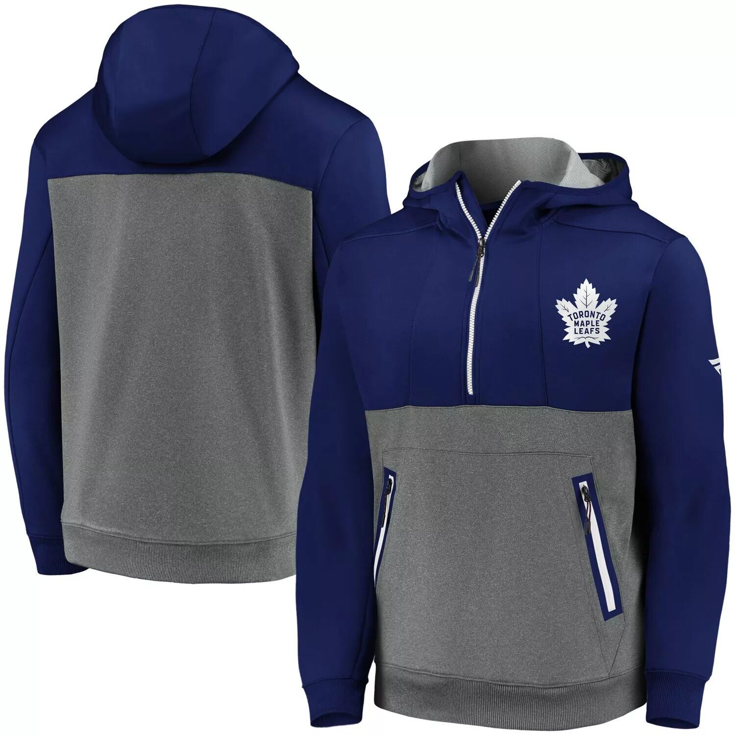 

Мужская толстовка с капюшоном Fanatics фирменного синего/серого цвета Toronto Maple Leafs Authentic Pro Travel & Training Tech с капюшоном на молнии до половины