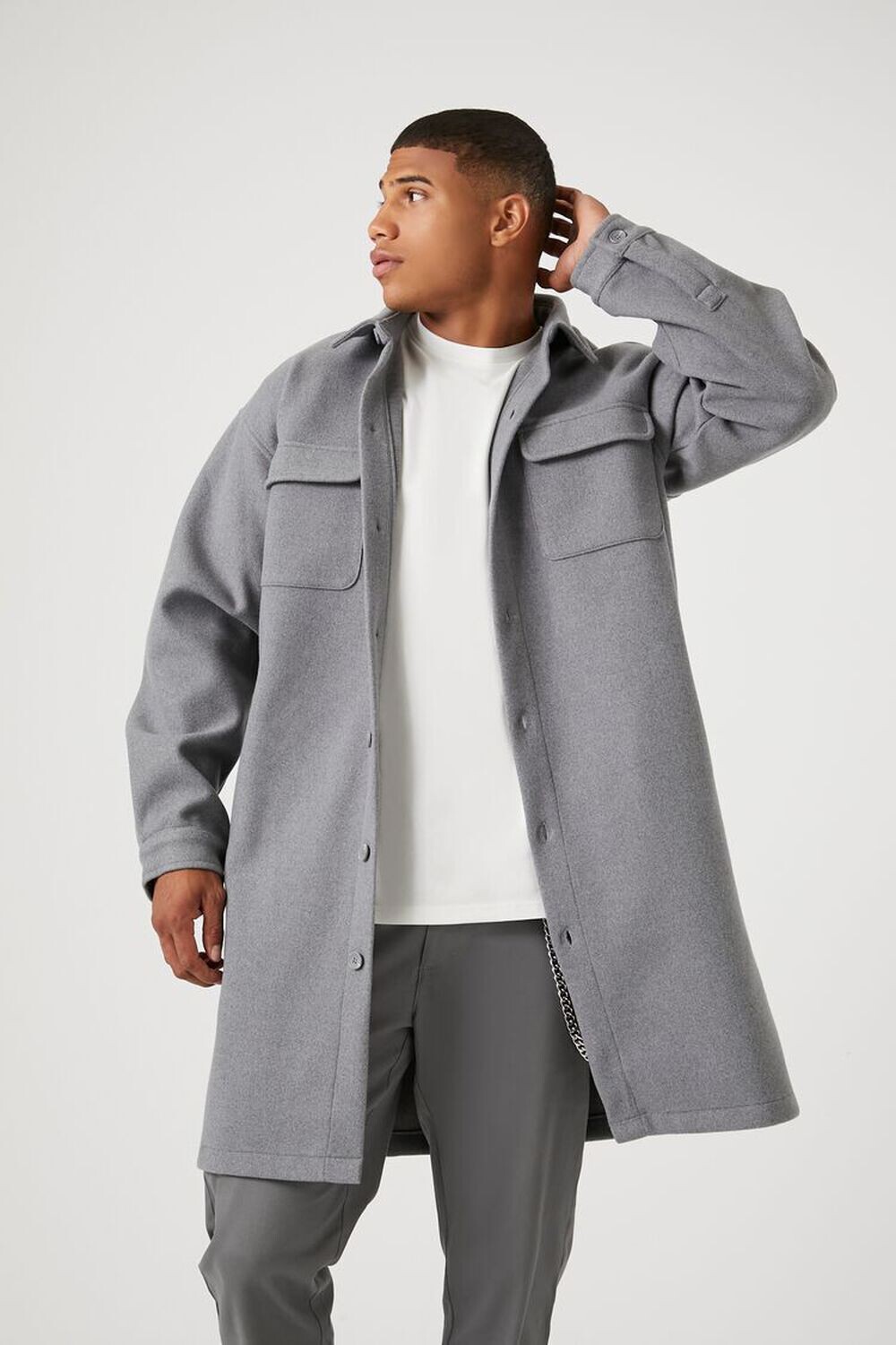 

Длинное пальто на пуговицах спереди Forever 21, серый