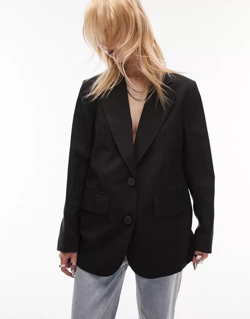 Черный однобортный пиджак строгого кроя Topshop цена и фото